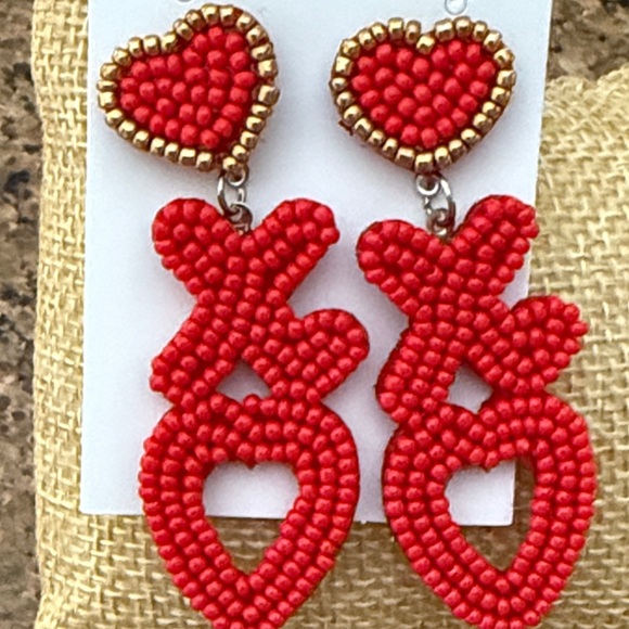 Jewelry - Red Heart Beaded Earrings